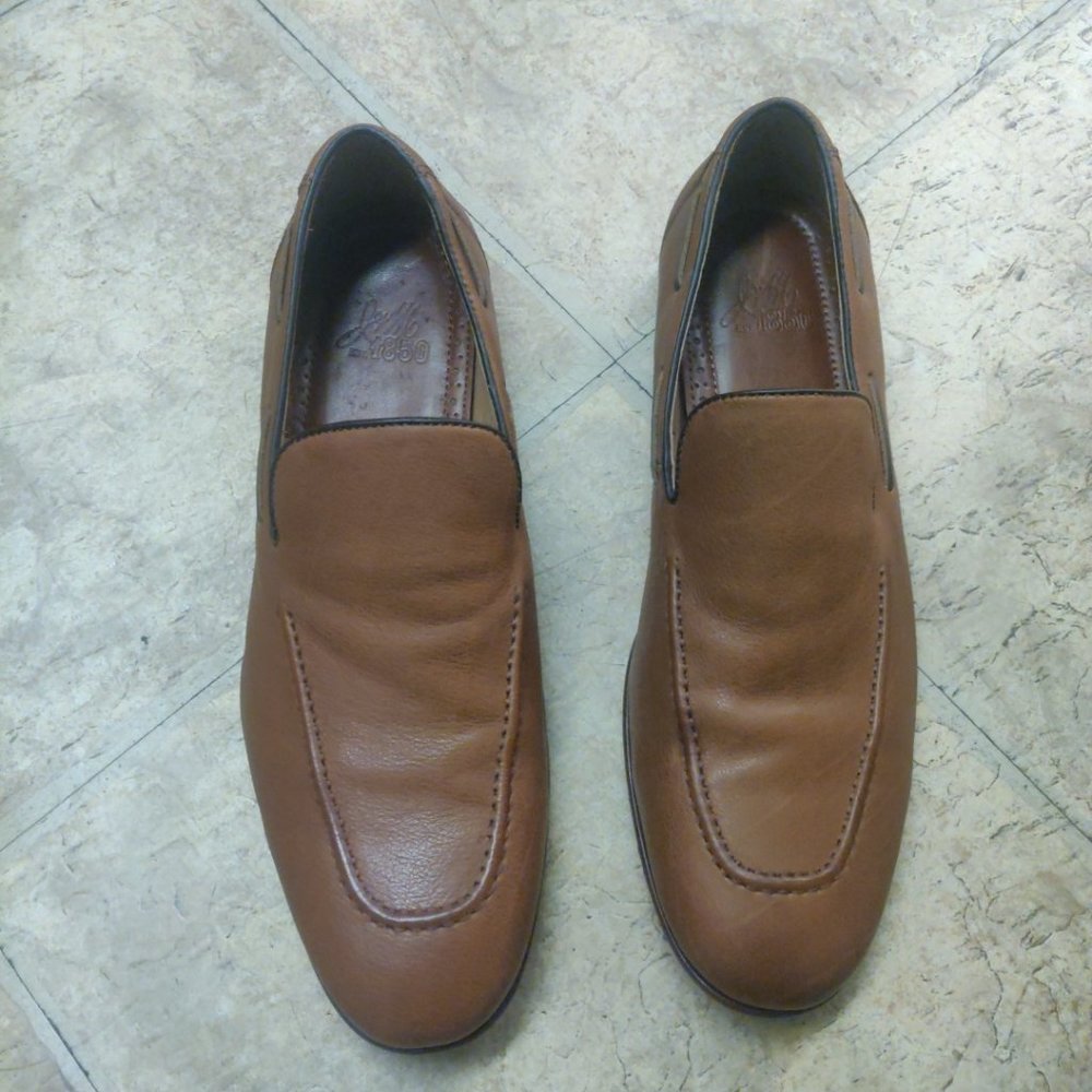 Johnston Murphy 10M Carraway tan calfskin moc venetian loafer blake stitch